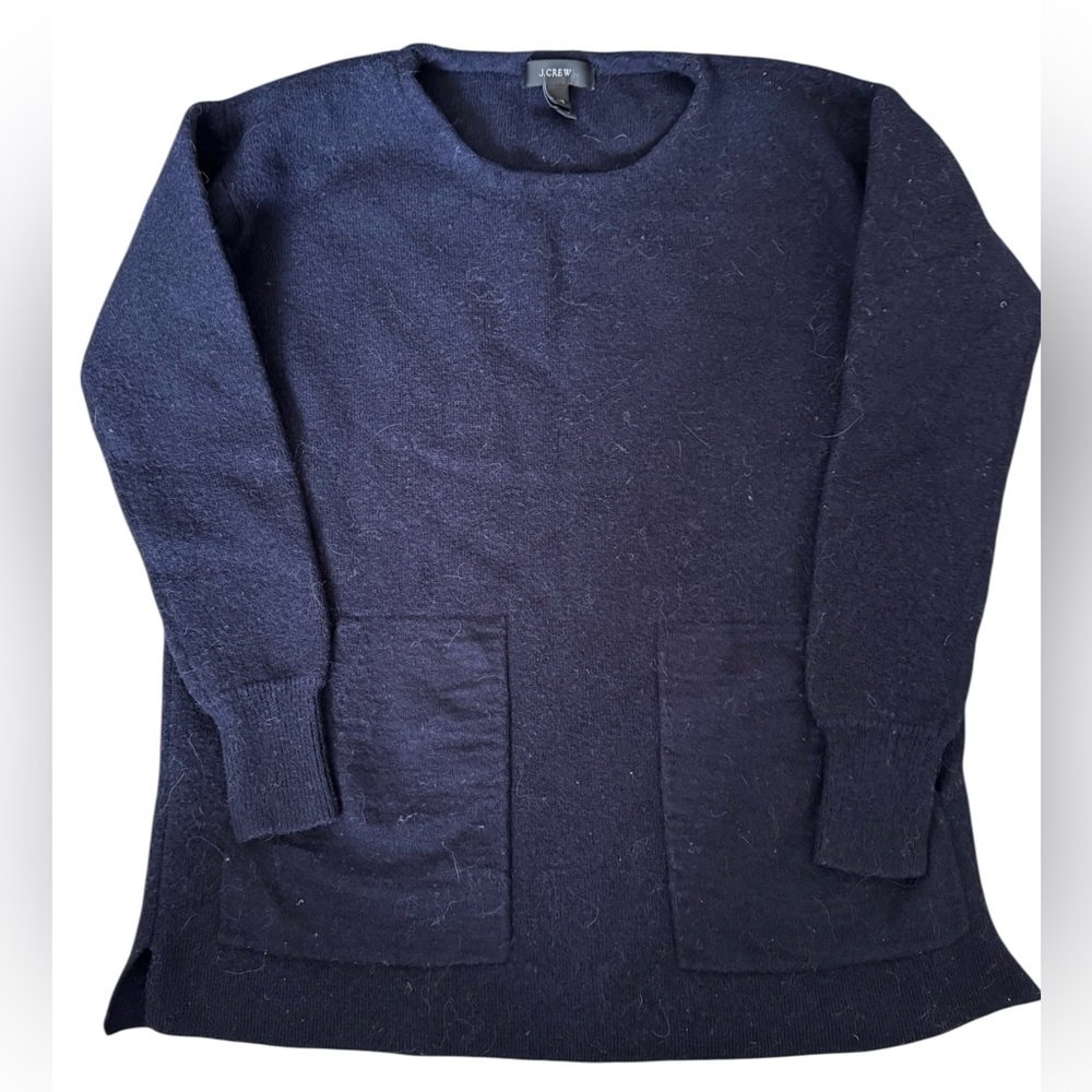 J. Crew Navy Women's 100% Merino Wool Crew Neck Sweater w/Pockets XXS